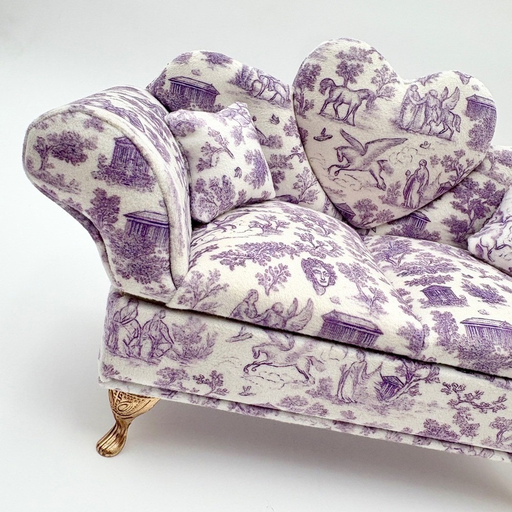 Heart Shaped Jewelry Box Storage Organizer Purple Toile Sofa Couch - Picture 7 of 7